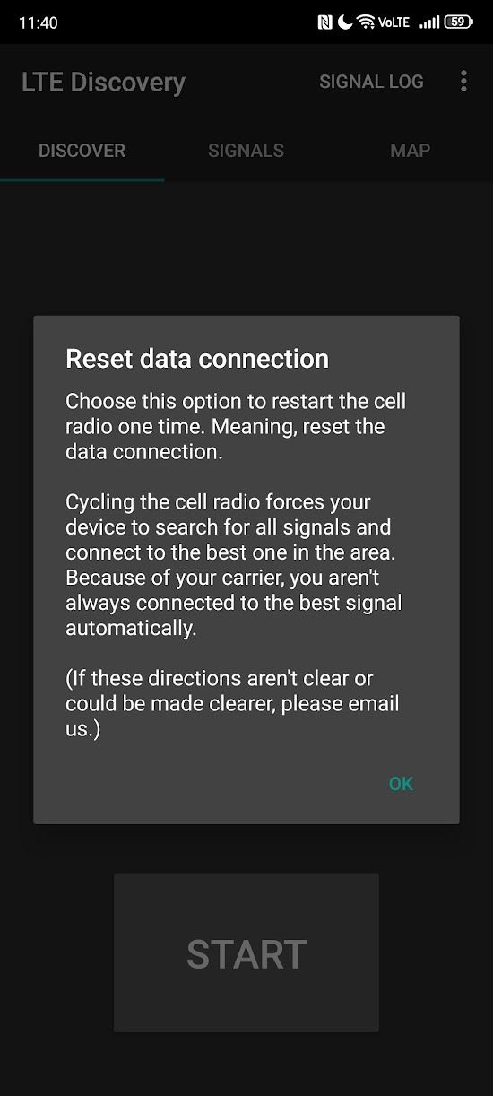 screenshot of lte discovery app discover screen with pop up window