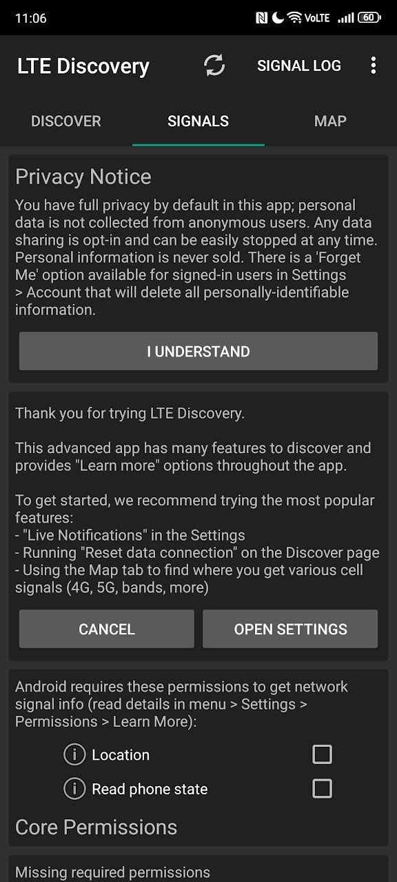 screenshot of lte discovery app details screen
