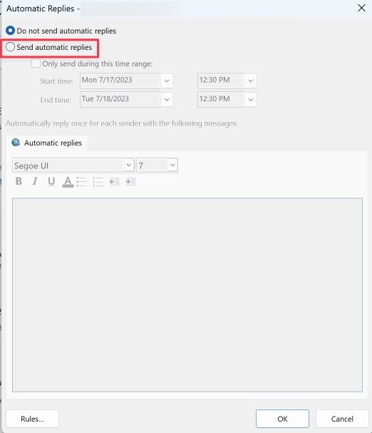 how to add out of office in outlook online