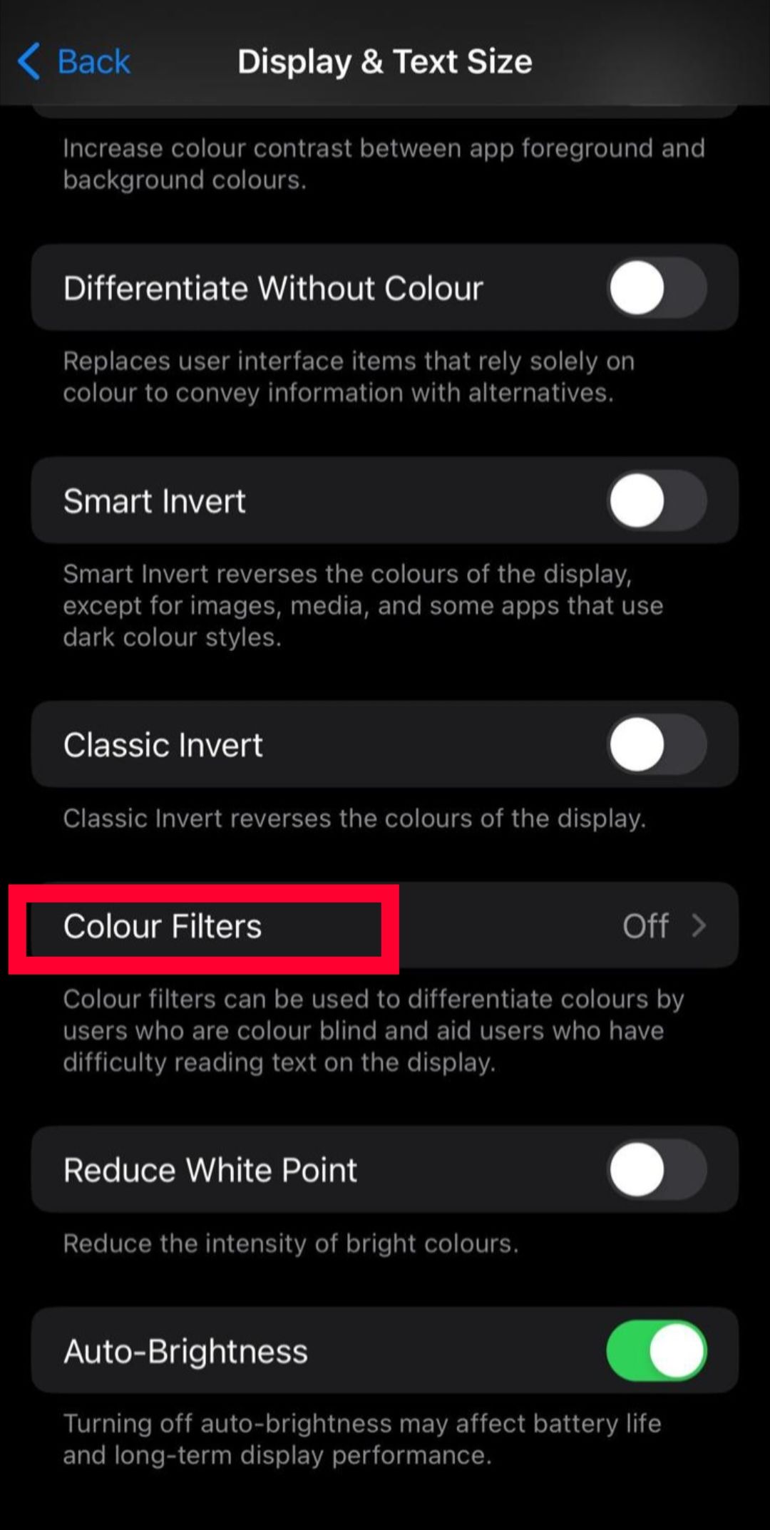 Screenshot of iphone settings