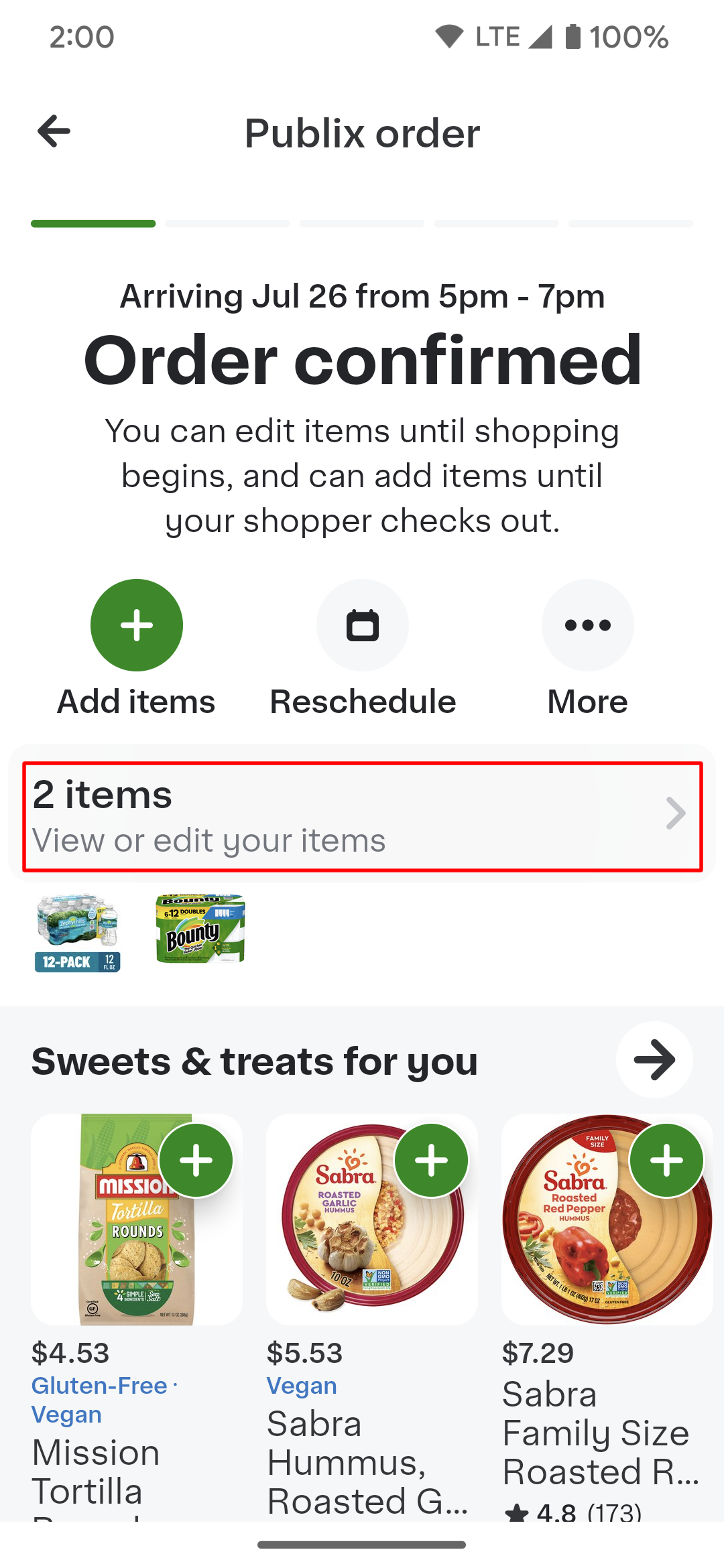 Selecting the View or edit your items section in the Instacart app