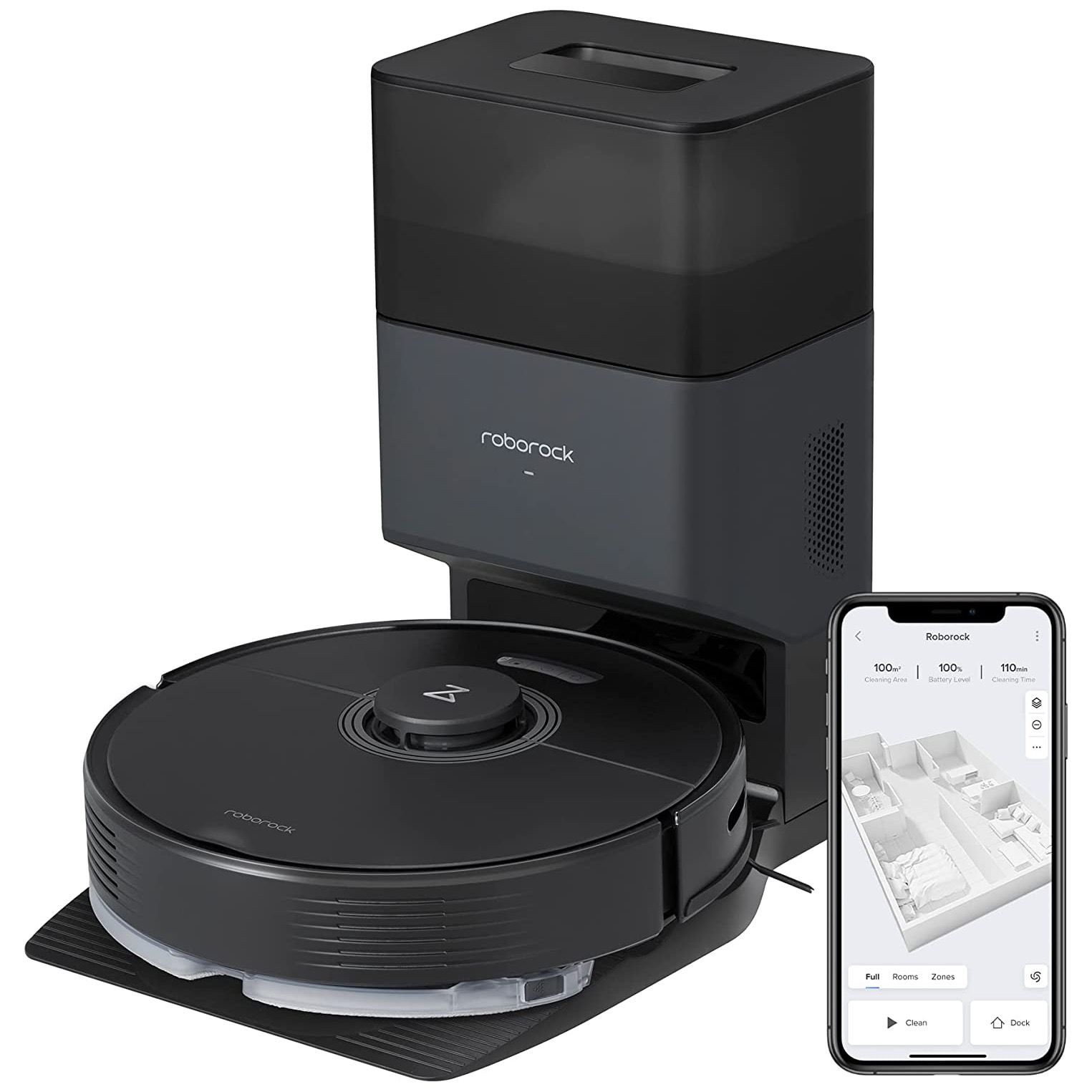 roborock q7 max plus in docking situation with mobile phone/app