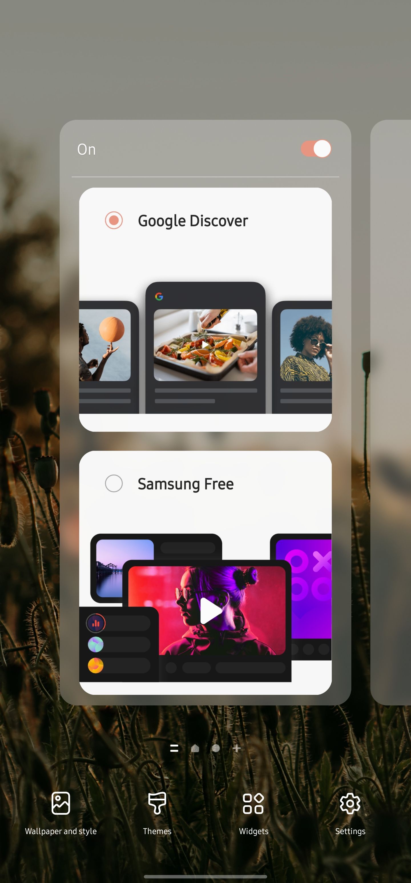 Samsung Google Discover/Samsung Free homescreen panel setting