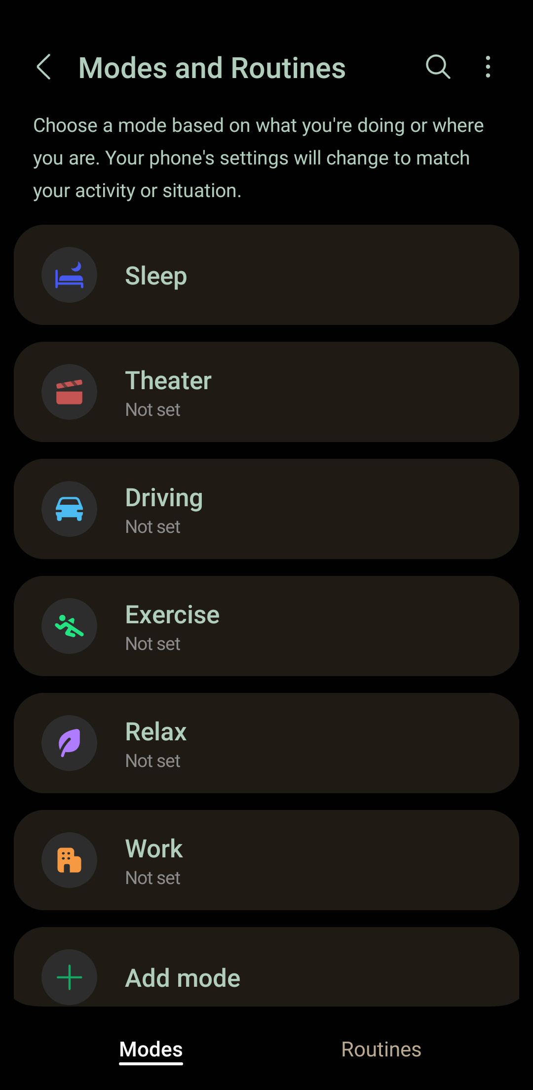 Screenshot of Samsung Galaxy settings