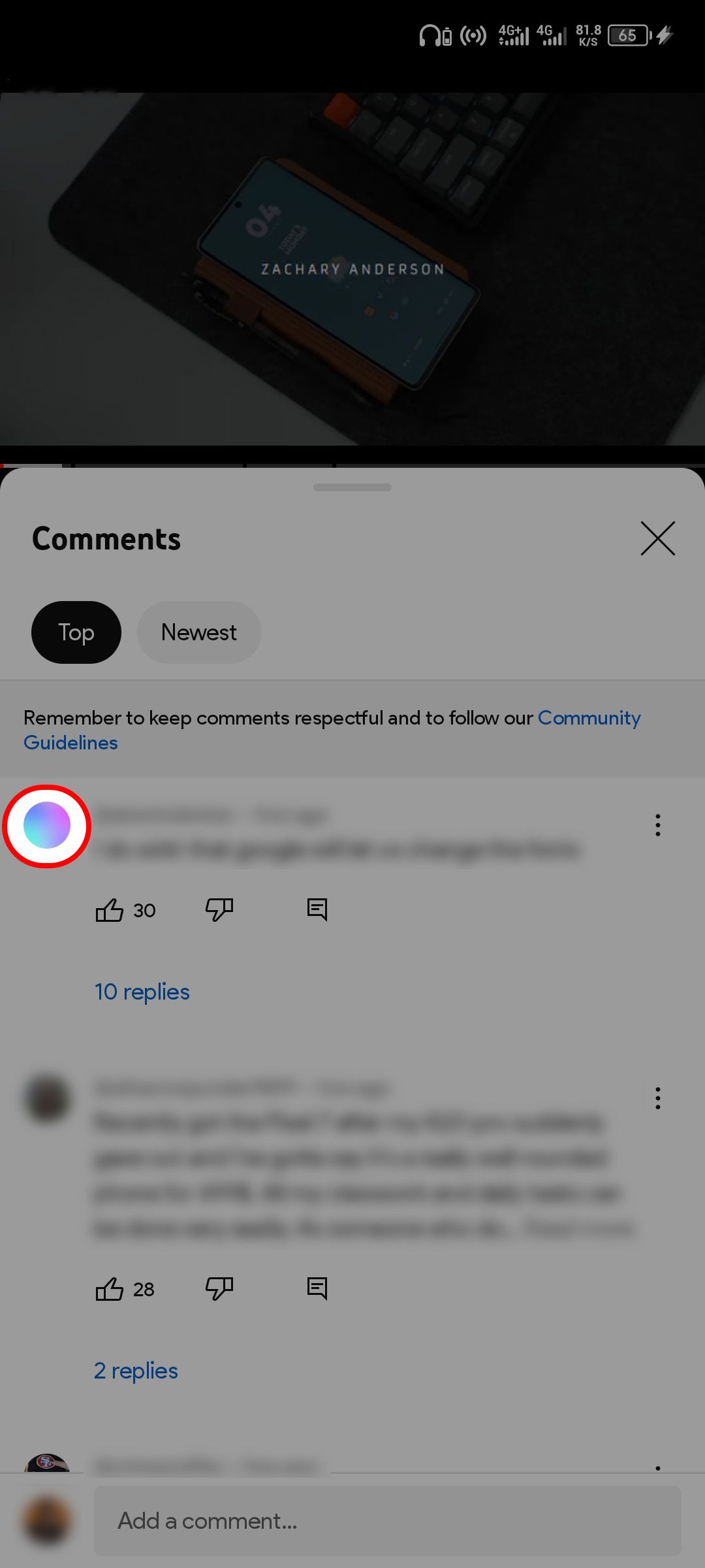 Vieiwing a channel's page from the comments section