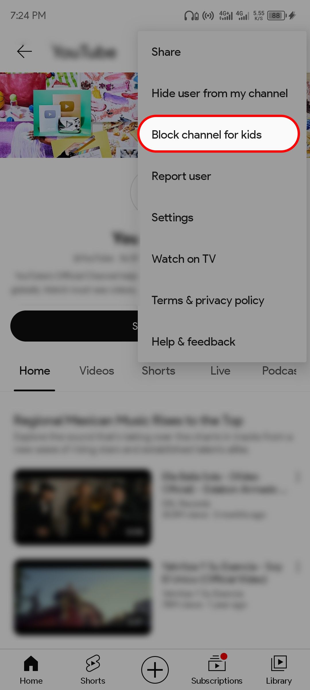 Blocking a channel for YouTube Kids