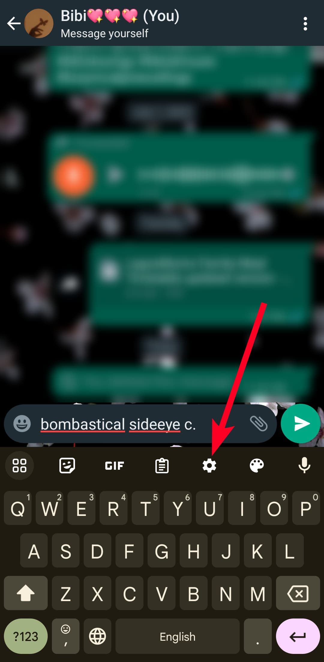 Screenshot showing option to select the settings icon on Gboard keyboard