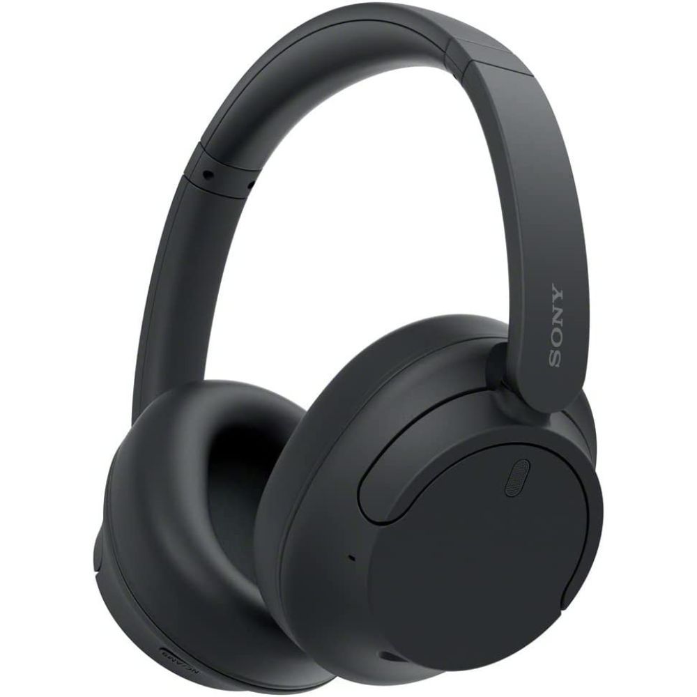 Black Sony WH-CH720N over-ear headphones positioned at an angle on white background