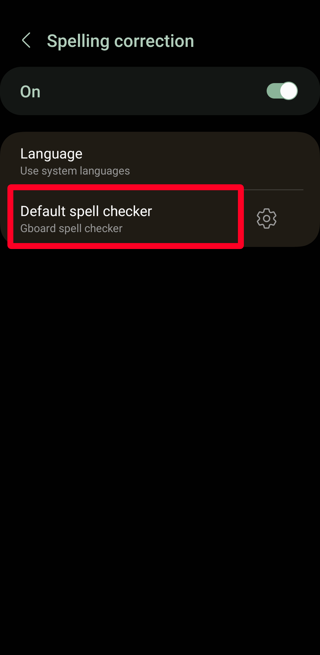 Switching to Gboard as default spell checker in Android settings menu