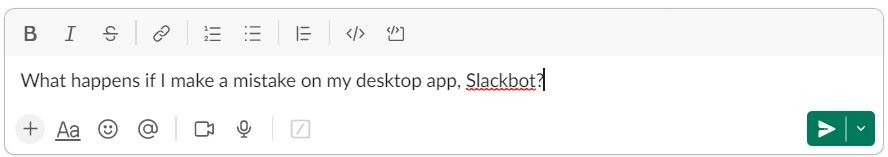 Slack chat menampilkan pesan yang belum terkirim yang telah dipindahkan ke kolom edit pesan.