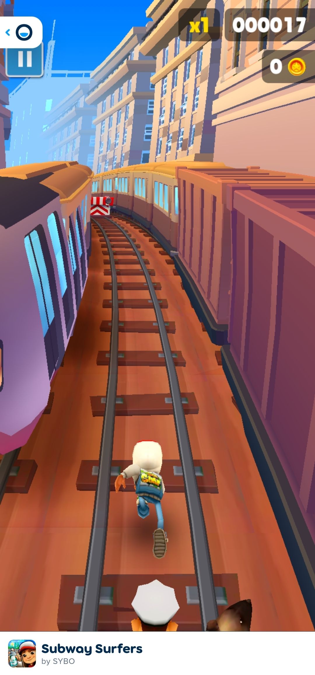 Screenshot of Subway Surfers web-based mobile gameplay in mobile browser.