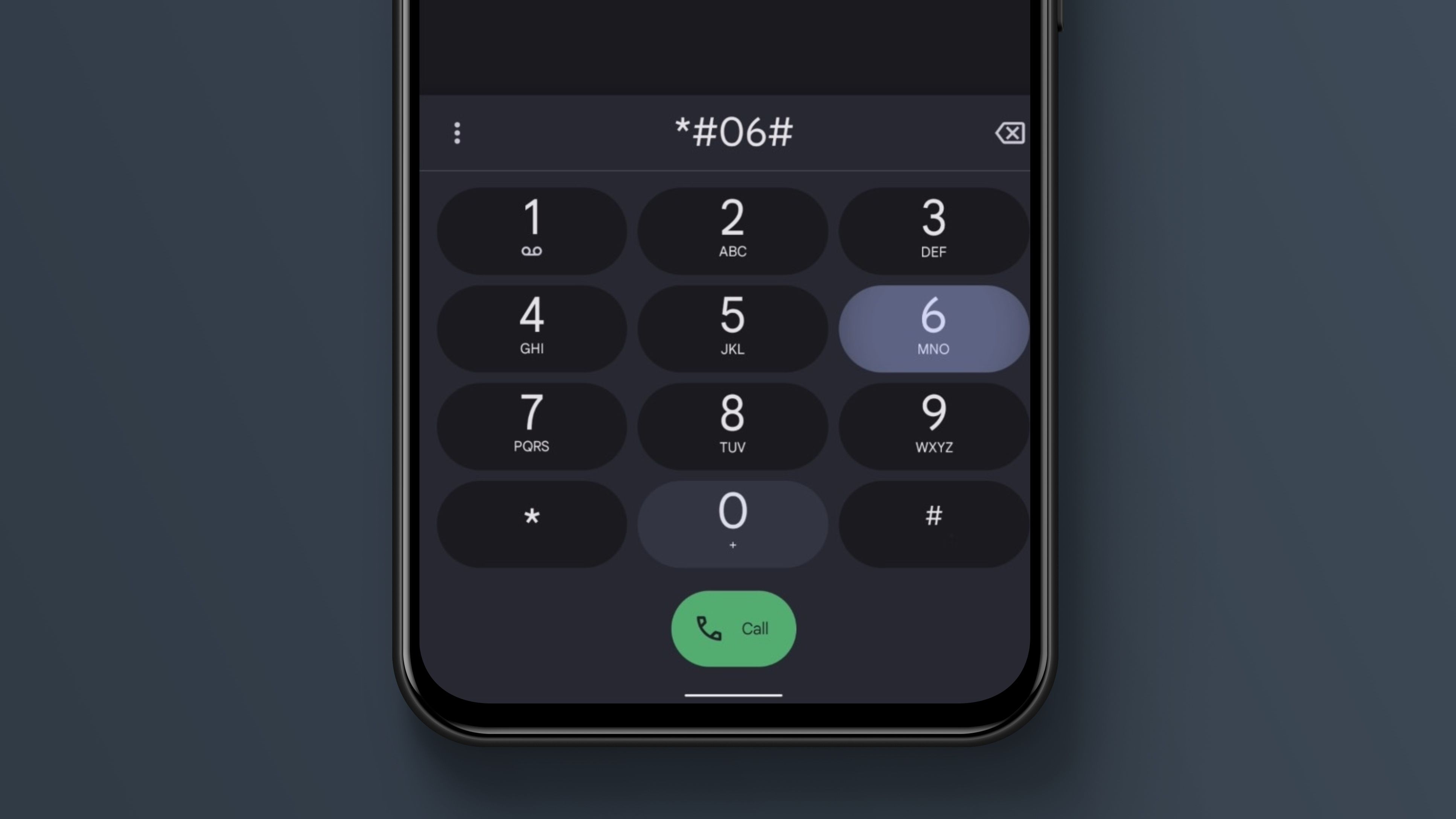 Phone app showing IMEI code dialing