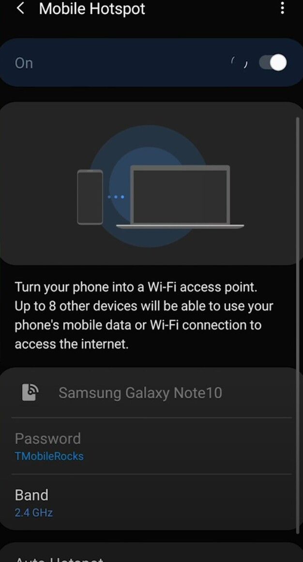 Choose a password for the Android hotspot.