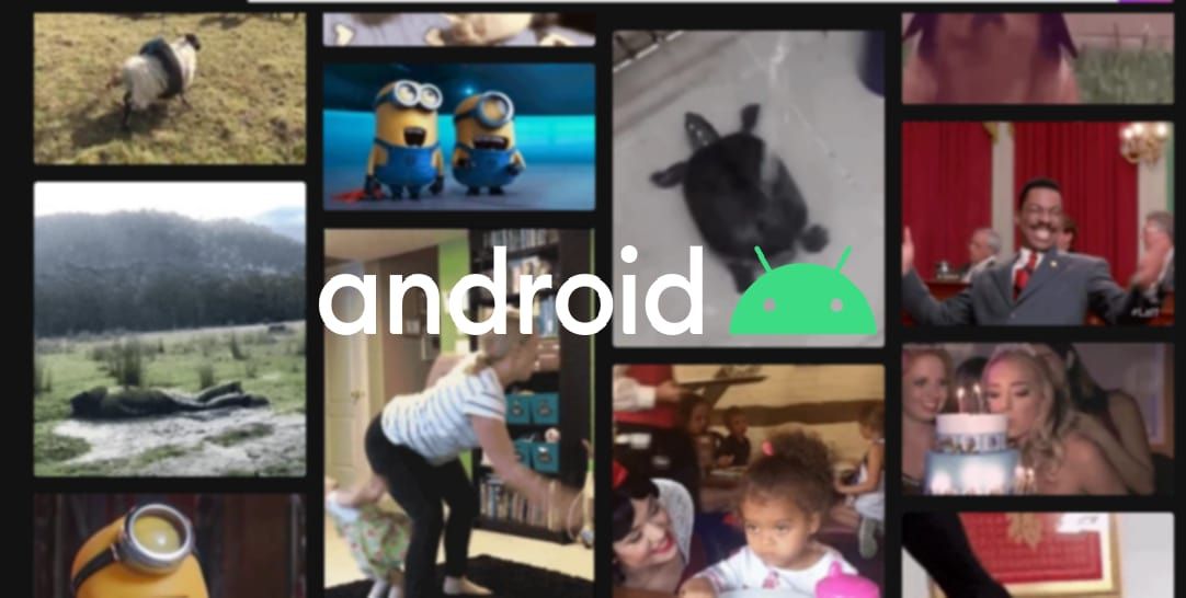 Android logo overlayed on GIPHY website hero image
