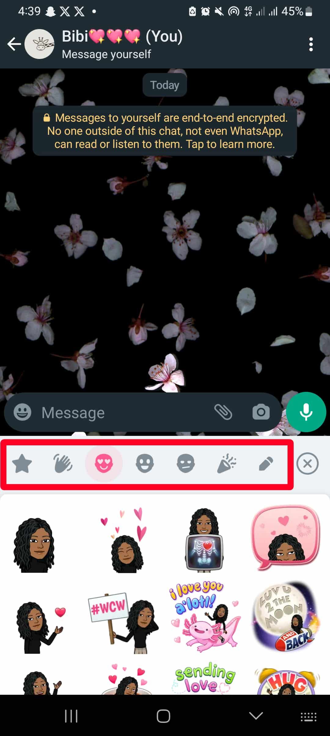 Bitmoji Keyboard beginning in WhatsApp chat