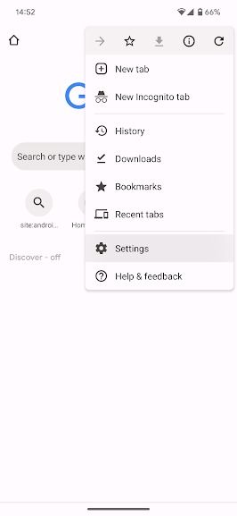 screenshot of Chrome android app drop down menu