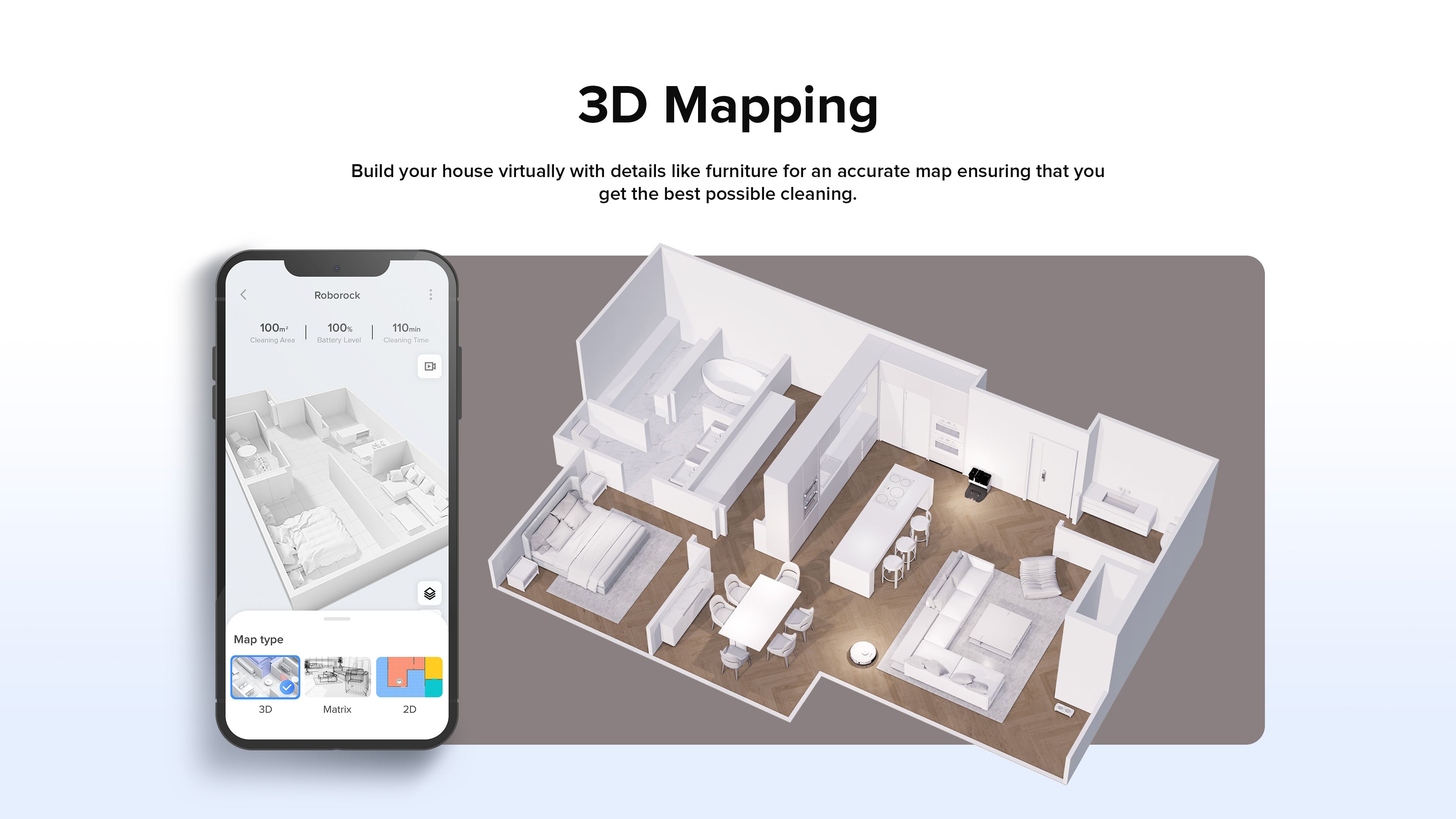 Phone with Roborock app the exercise of 3D mapping