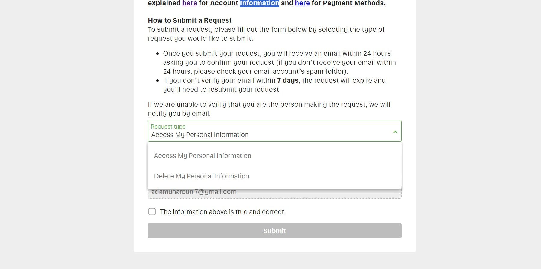 Instacart Privacy Portal page
