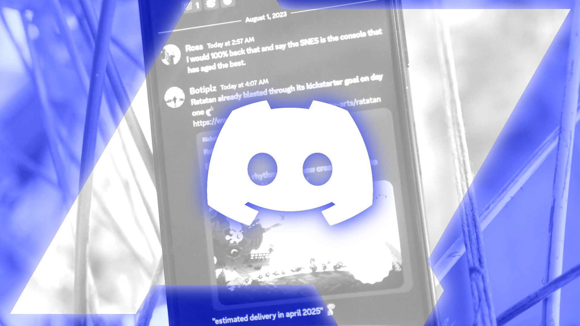 The Discord logo against a white and blue background