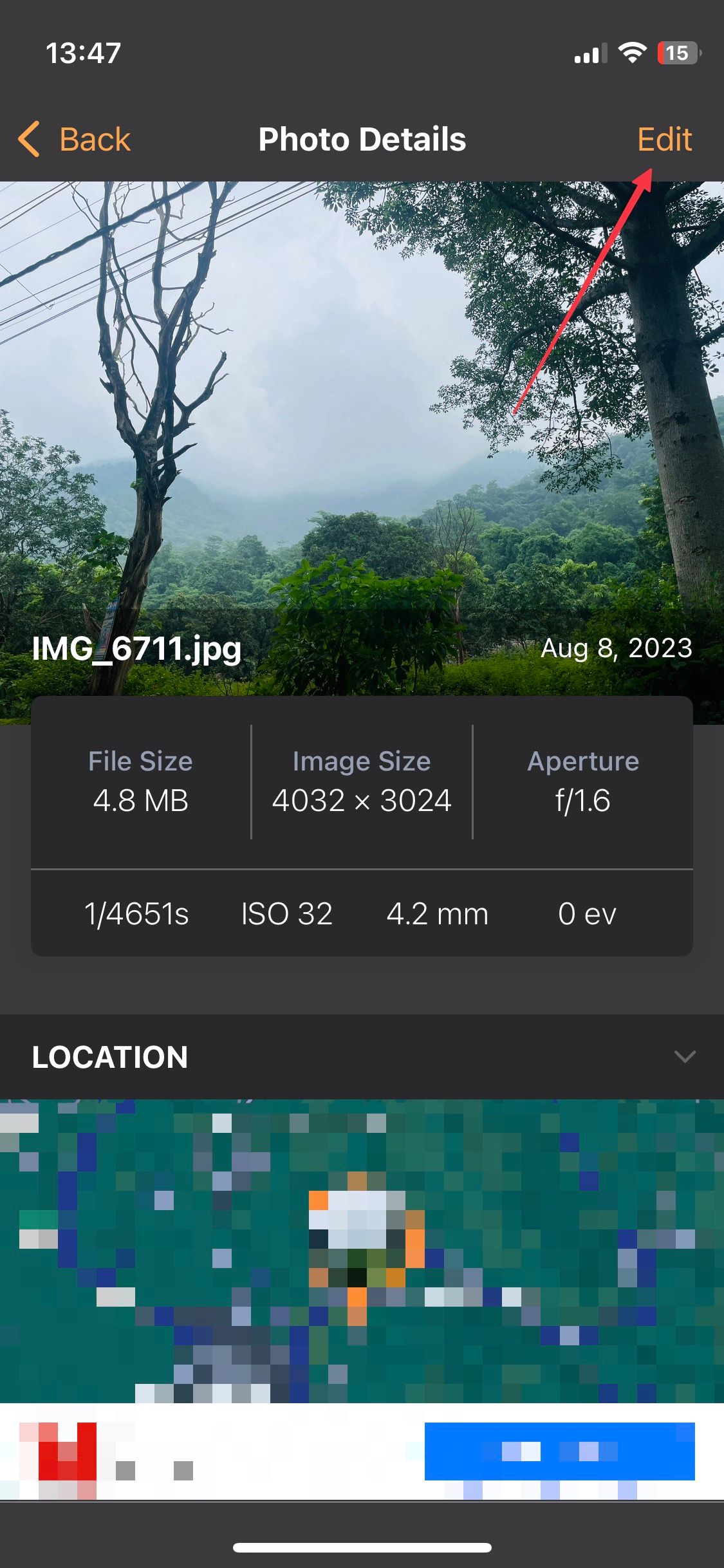 Photograph delivery in EXIF metadata app