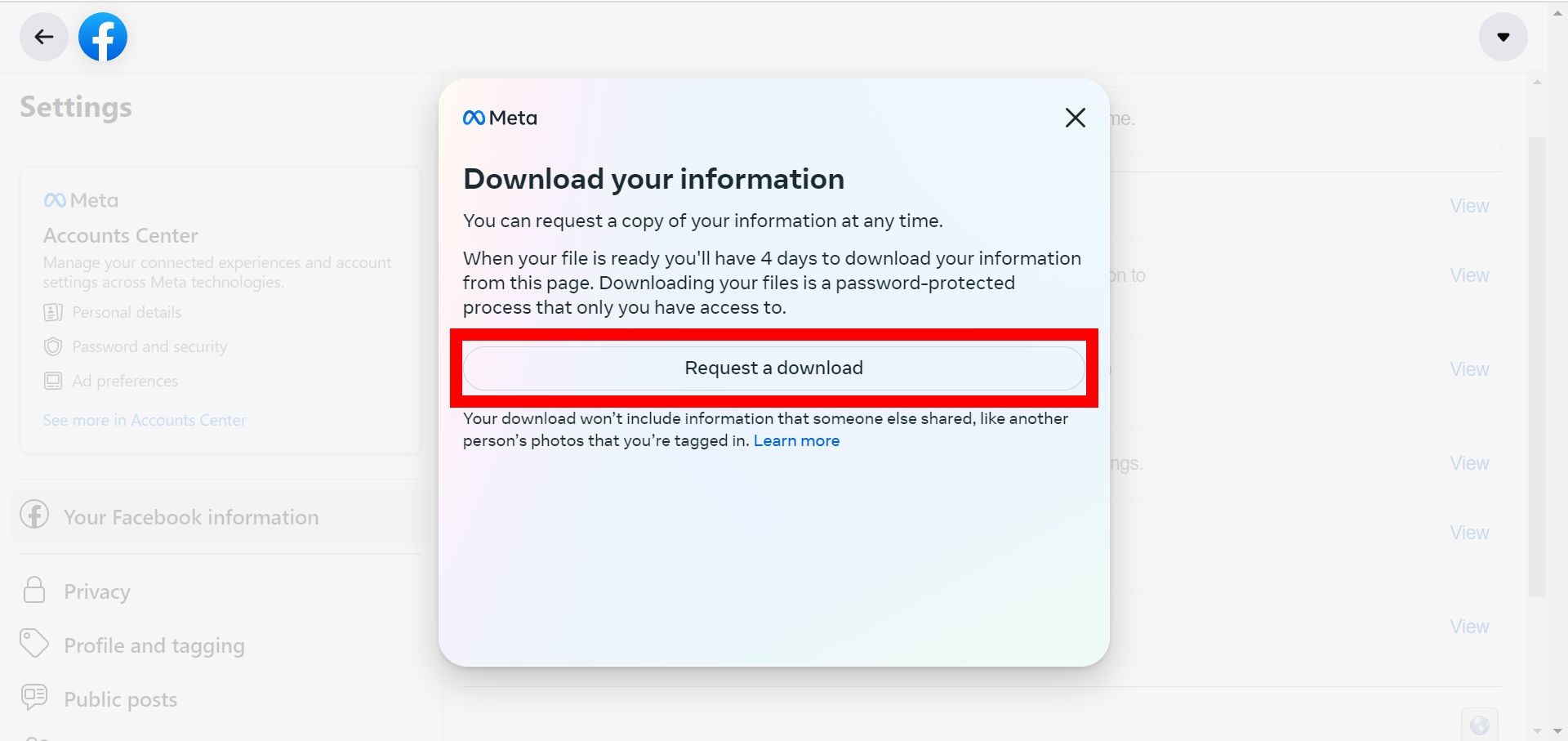 Red rectangle justify over the question a download button displayed on Facebook net browser