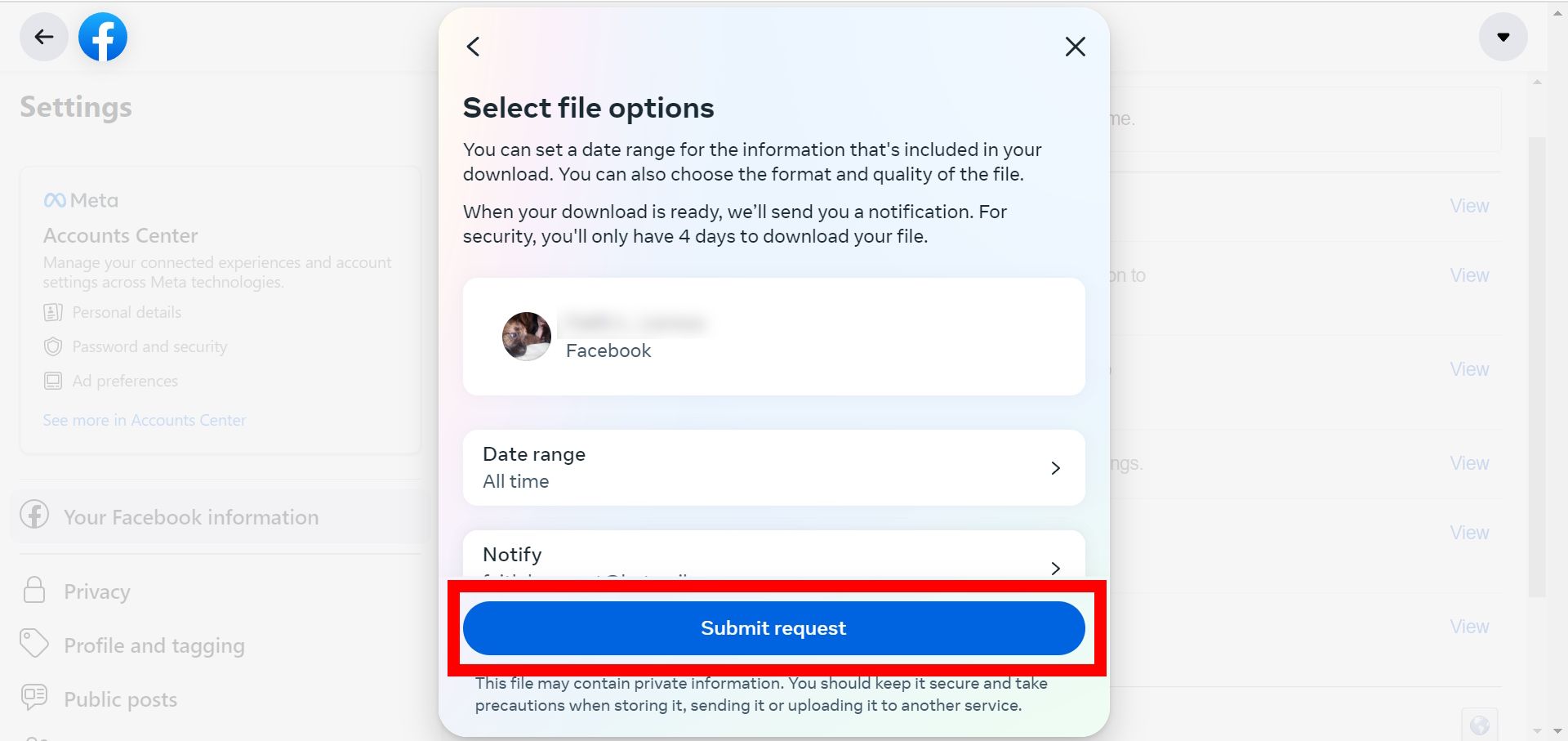 Red rectangle justify over the submit question button displayed on Facebook