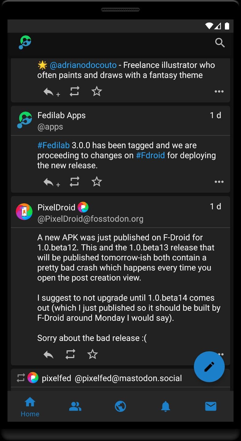 Screenshot of the Fedilab apps interface