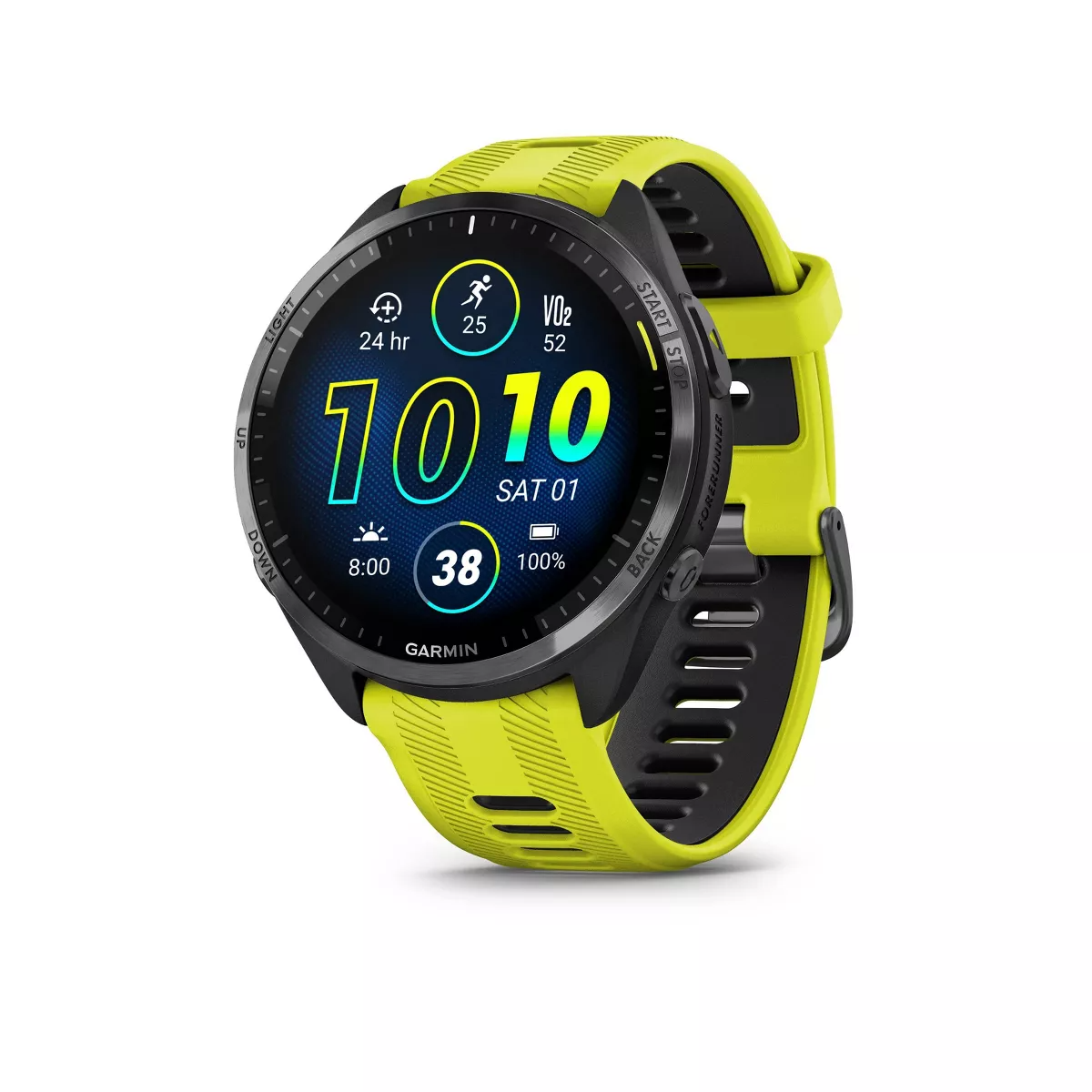 Forerunner 965 smartwatch in yellow and shadowy at an attitude