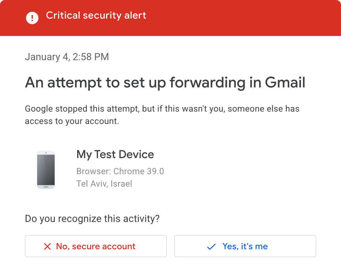 Gmail Serious security alert