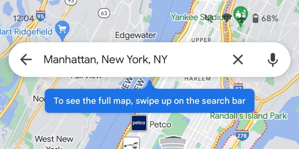 google maps navigation interface showing a tooltip for viewing the design in beefy with a swipe-up gesture