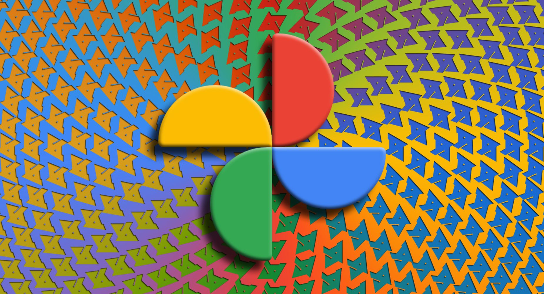 The Google Photos logo with a swirl of Android Police logos in the background