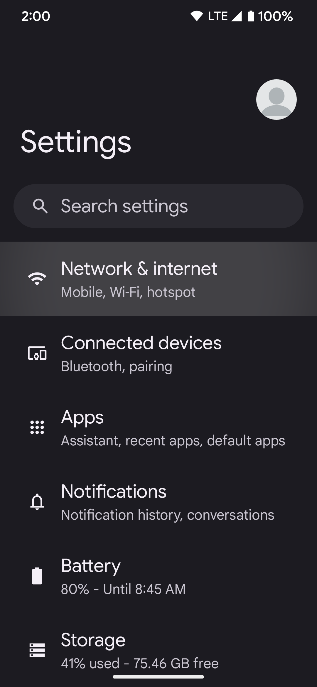 Selecting the Network & internet section on a Google Pixel phone.