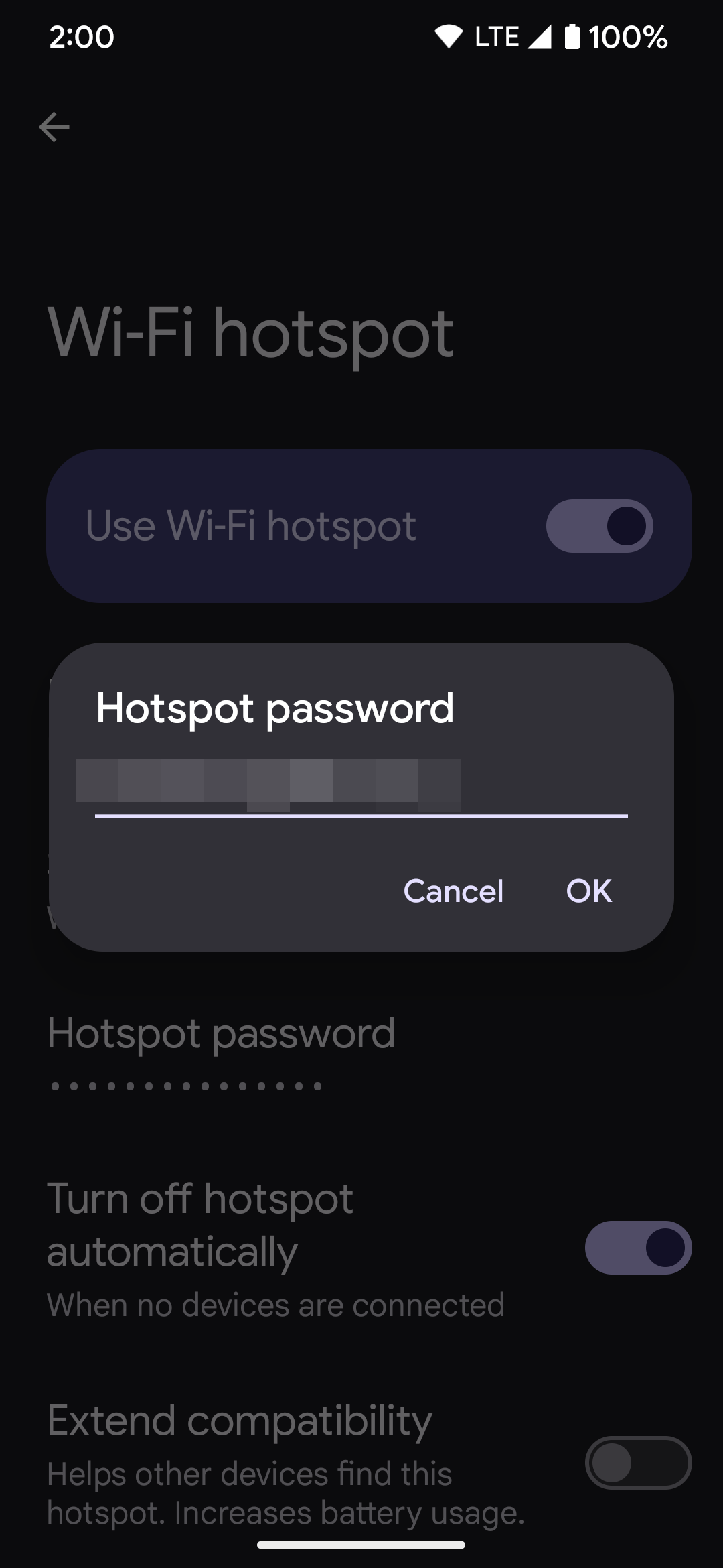 Showing an example of the Hotspot password screen on a Google Pixel phone.