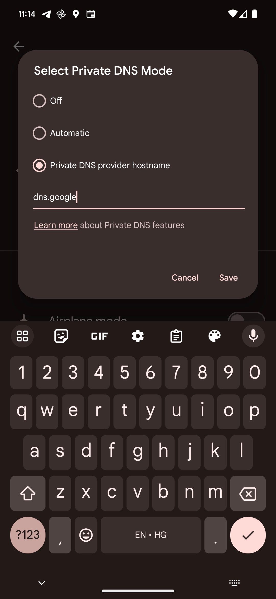 Private DNS setting in Google Pixel