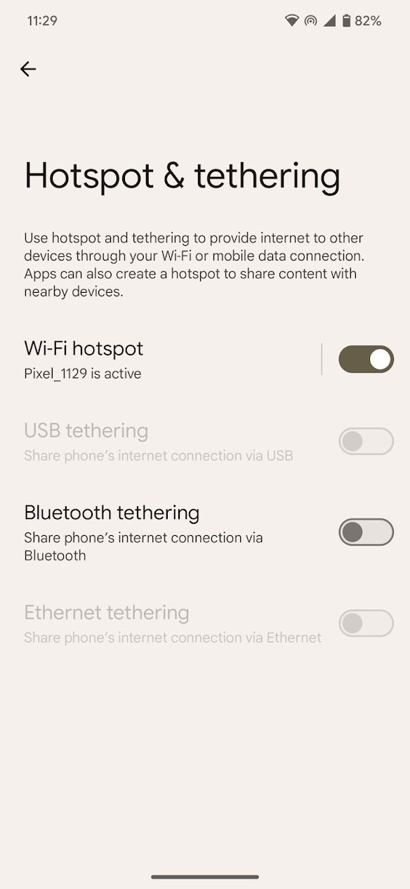 Android phone's hotspot and tethering settings