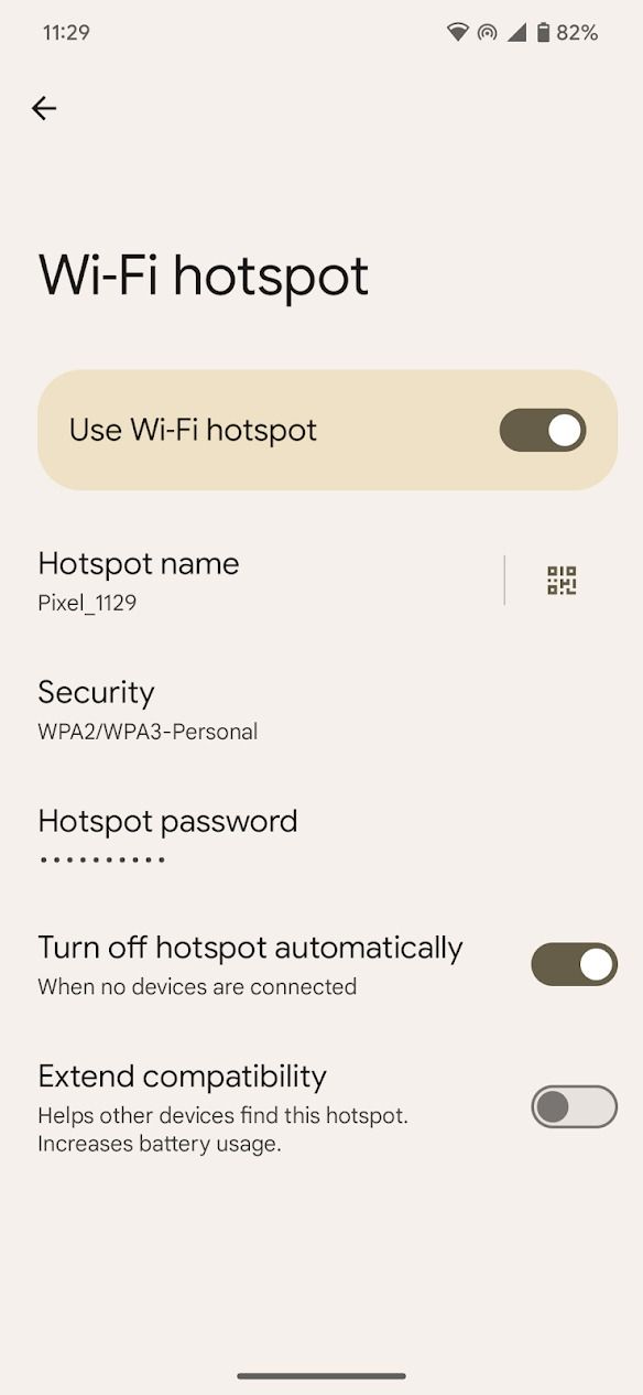 Android phone's wi-fi hotspot settings