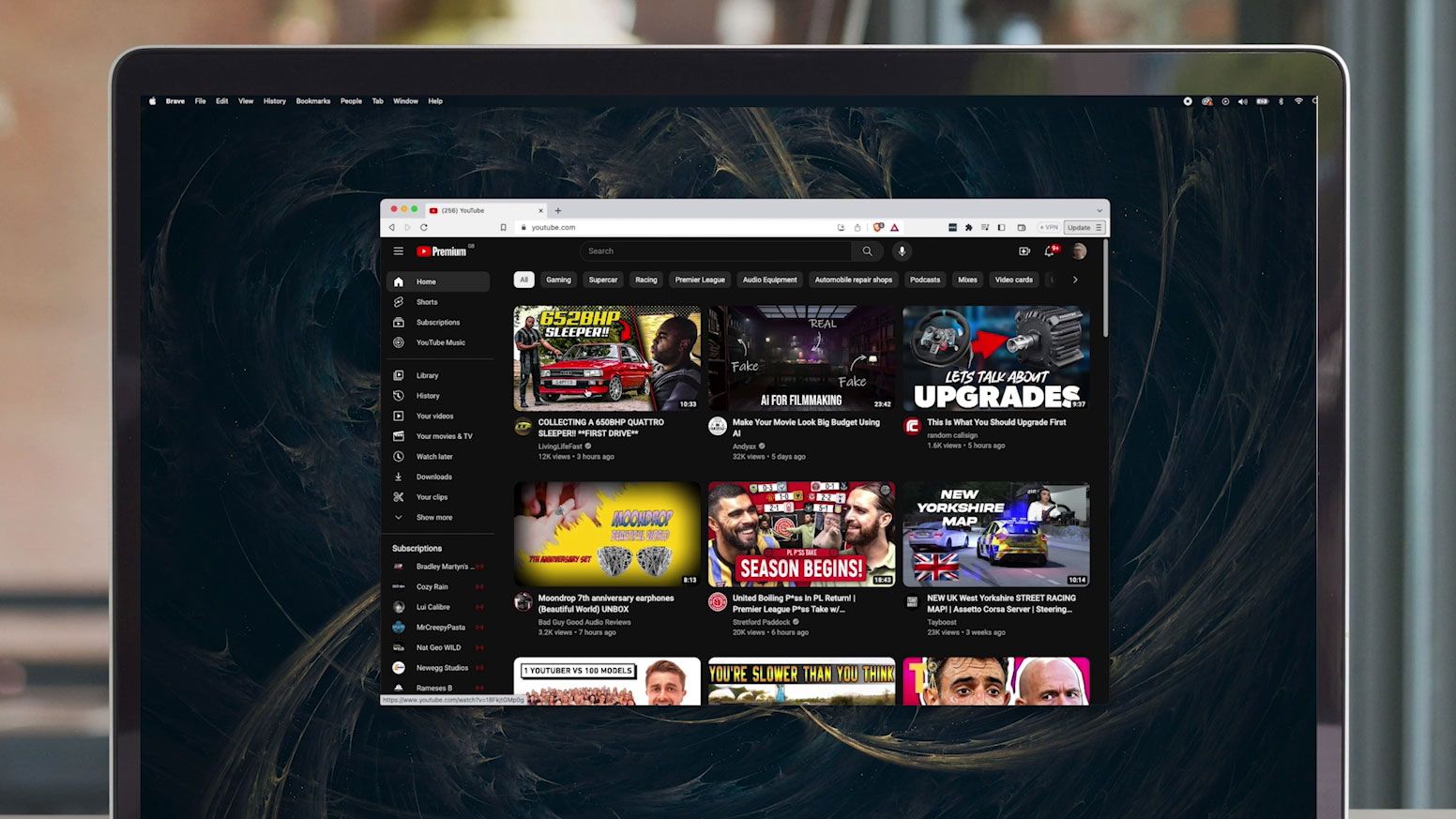 YouTube homepage with YouTube Premium Premium