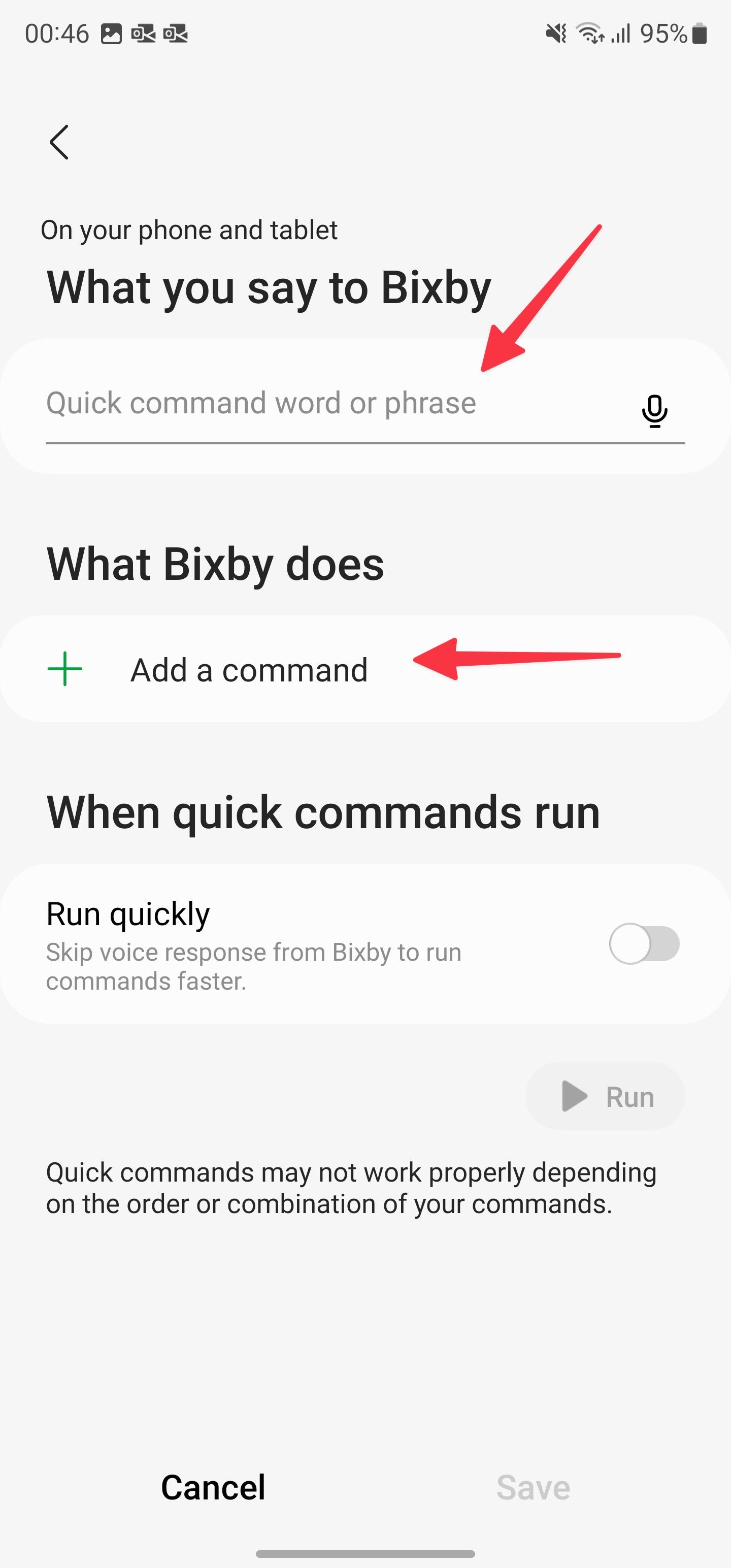 enter Bixby command and phrase