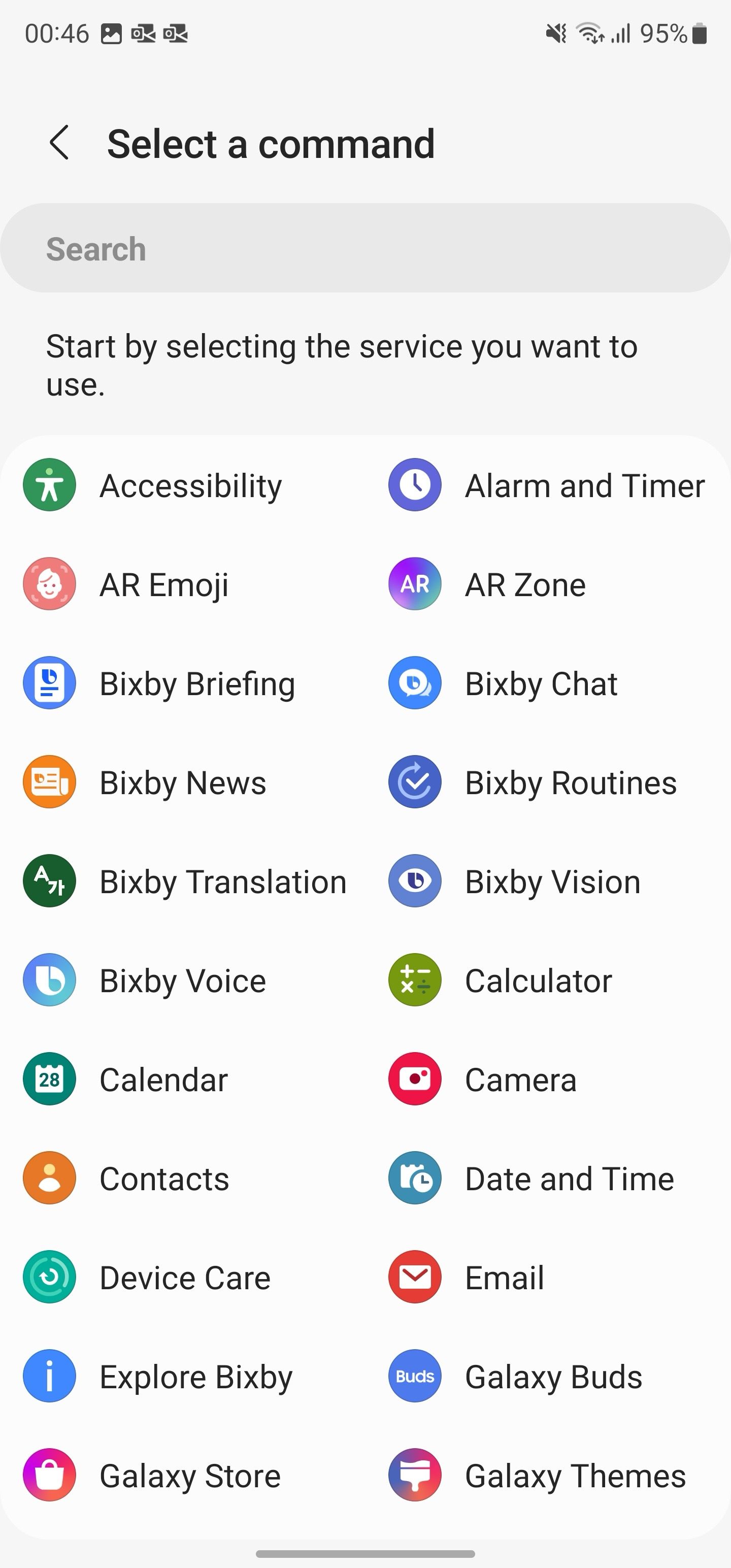 select Bixby command action