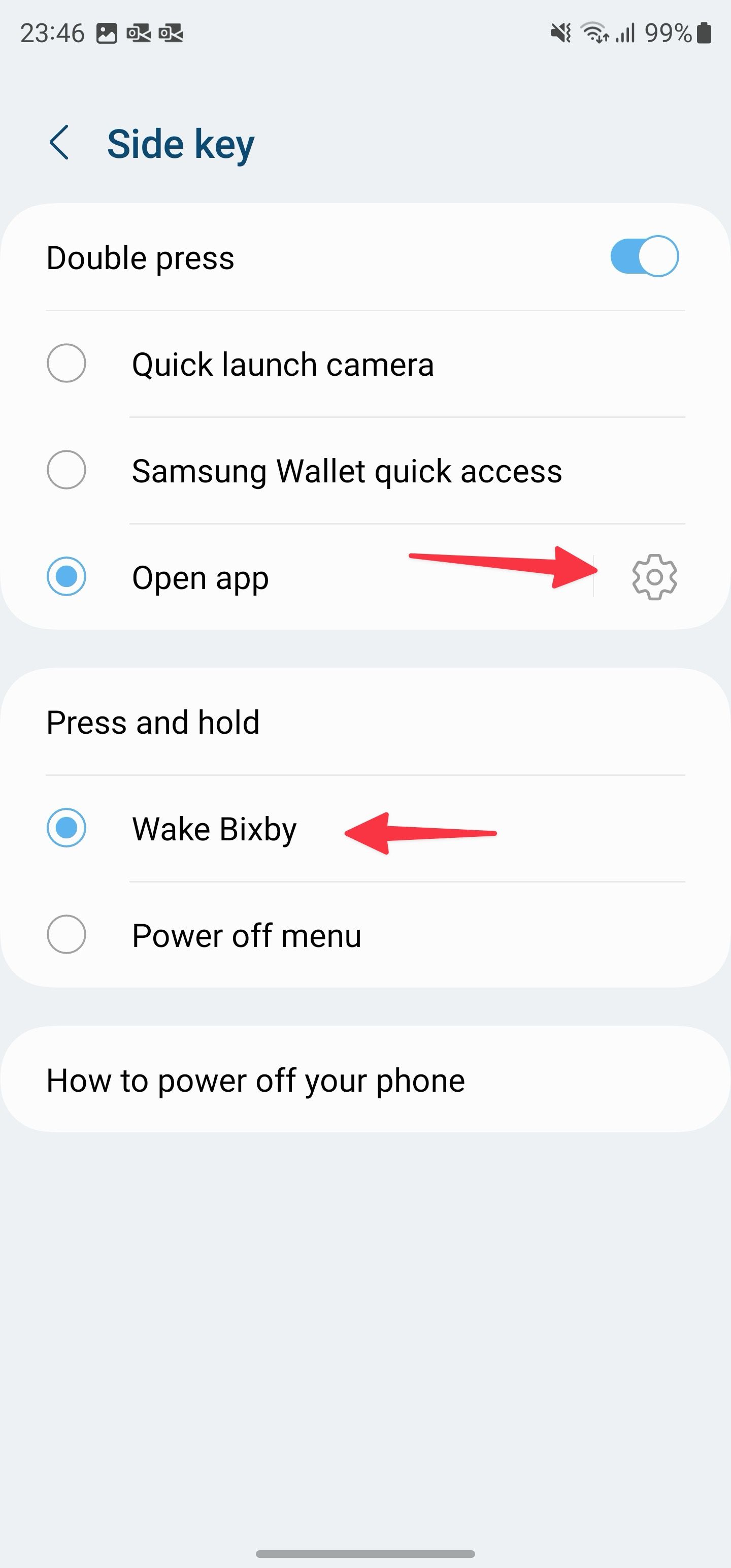 side key settings on Samsung
