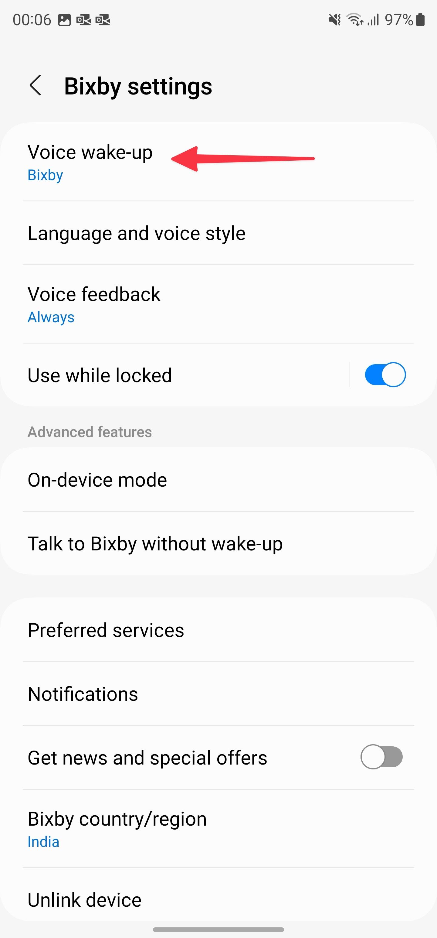 Bixby voice wake-up