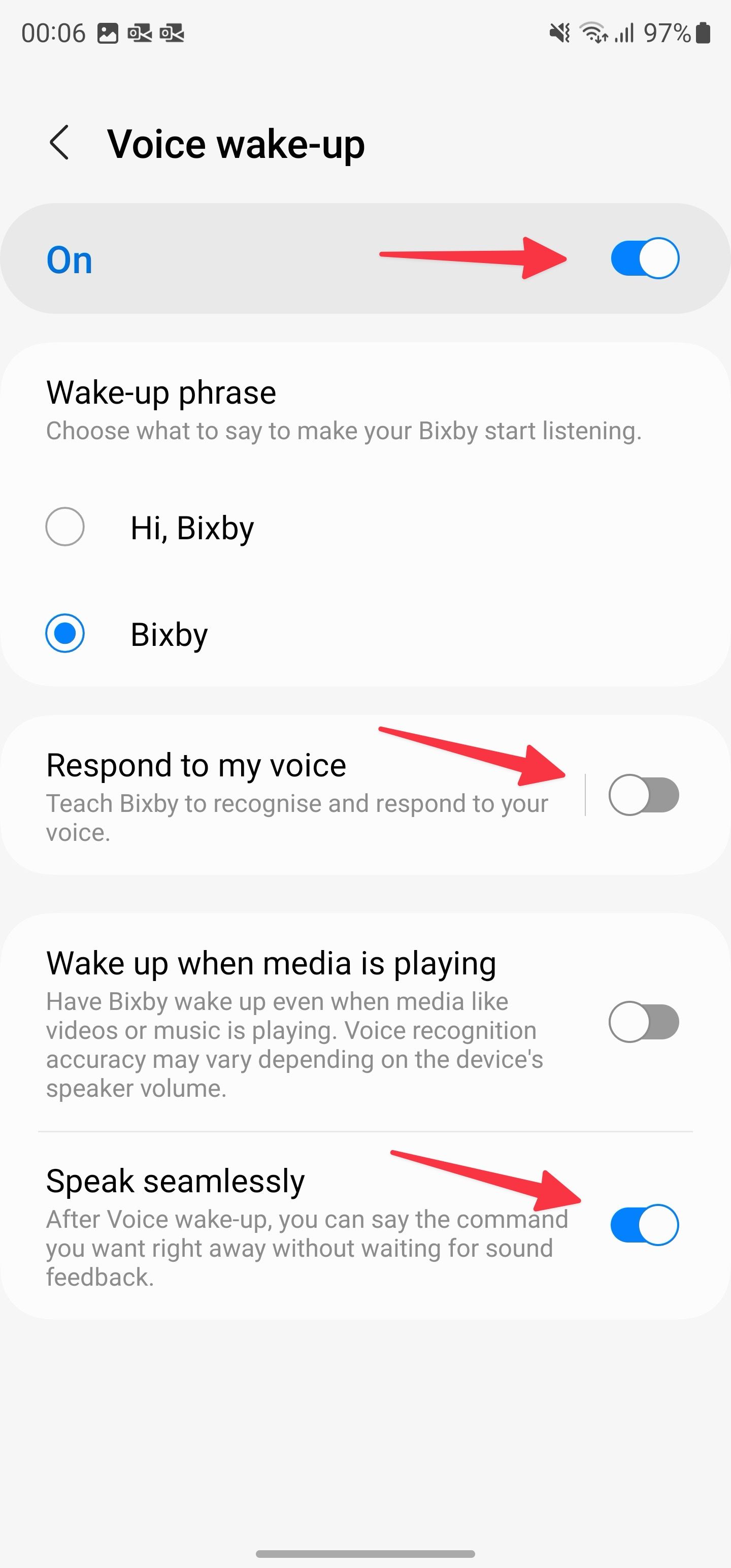 set Bixby voice wake up