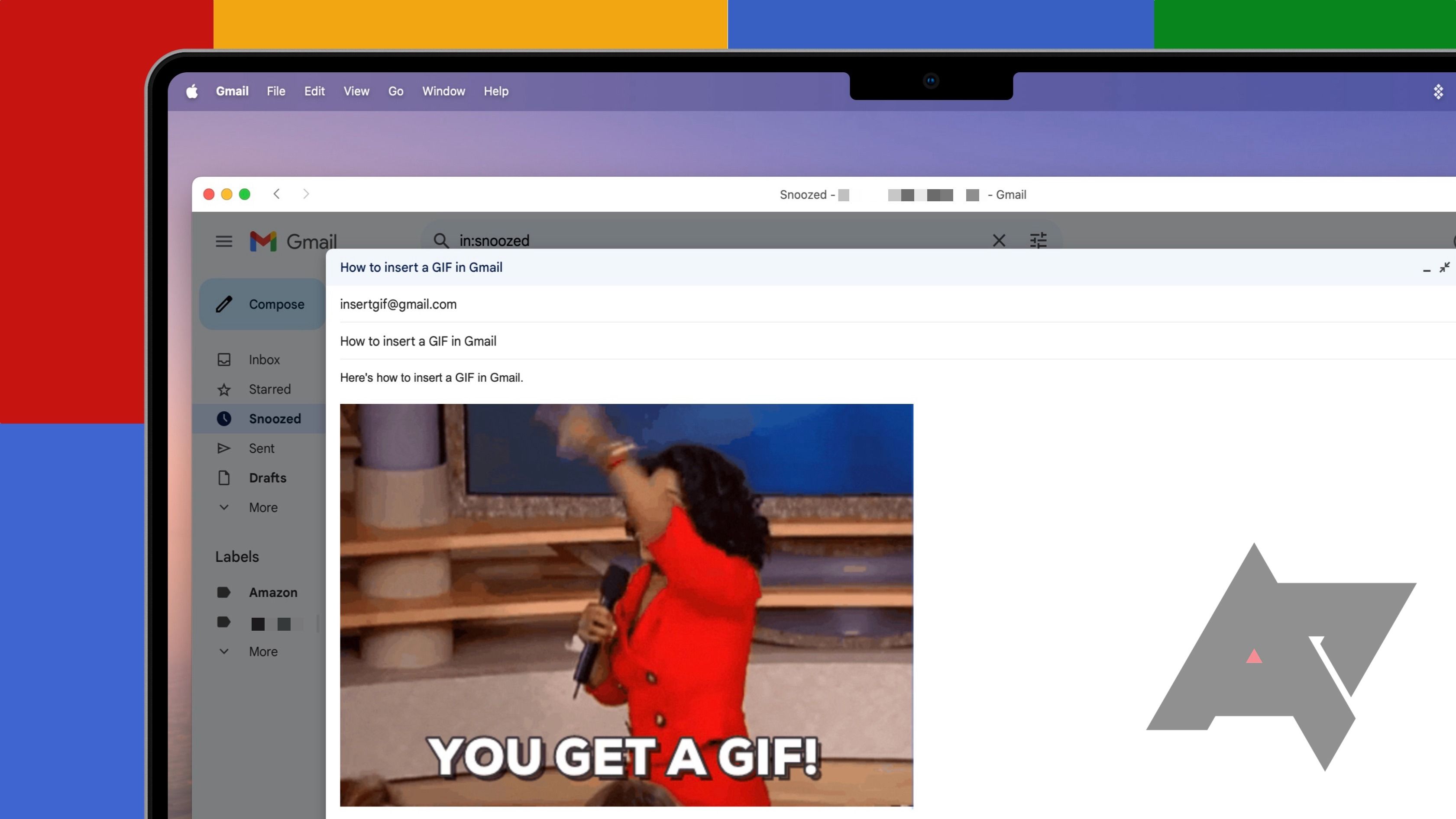 Gmail web app on Mac showing GIF inside an email draft window