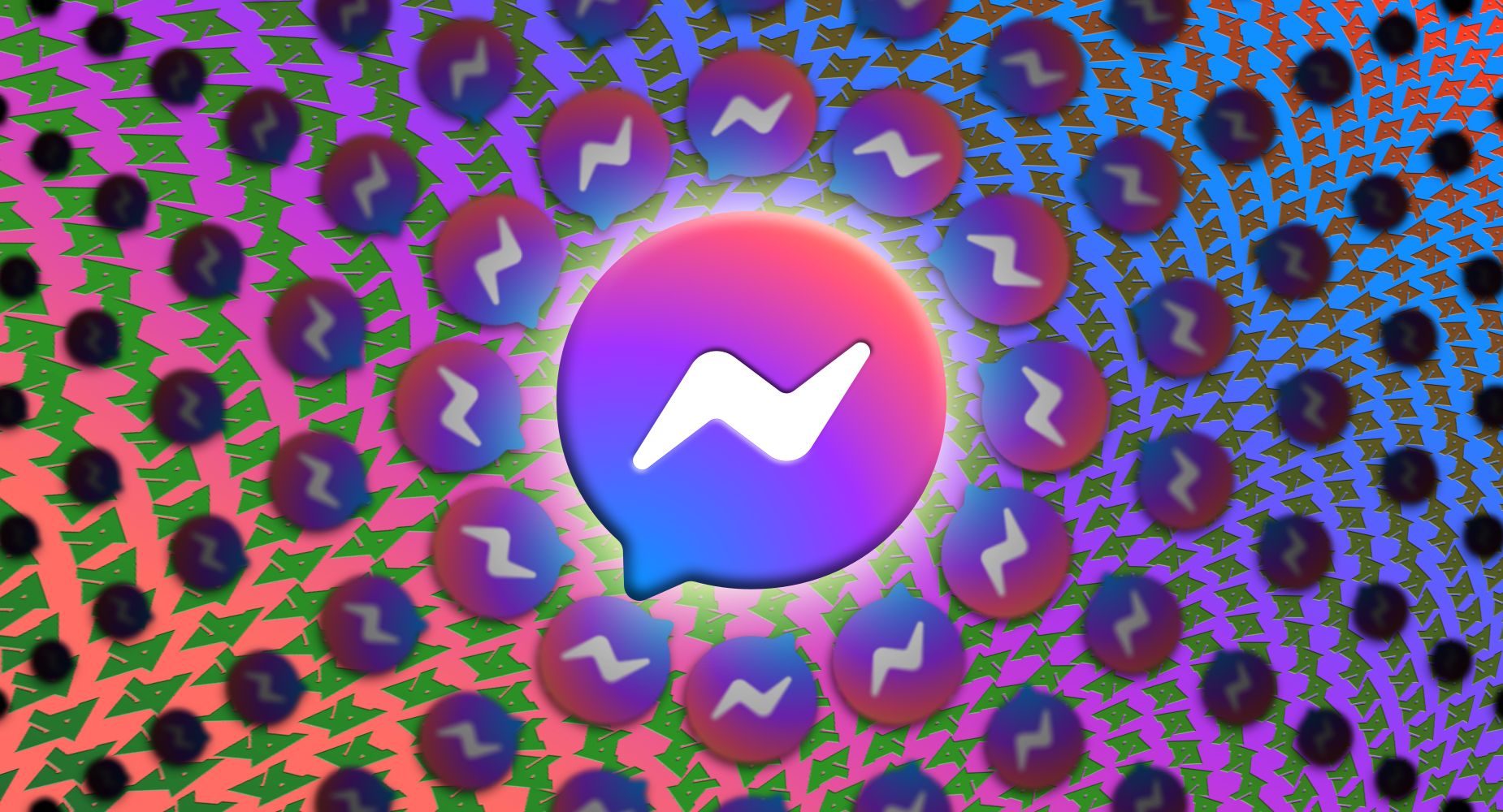 Facebook Messenger logo in a Messenger mandala over a field of AP logos