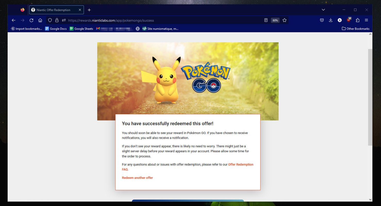 Niantic supply code success notification