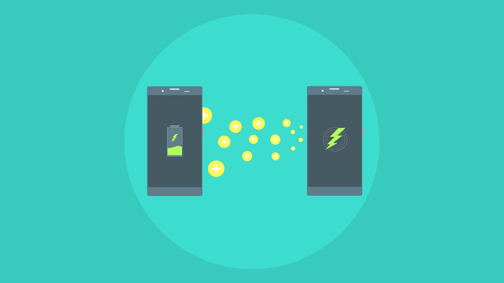 Two phones with battery and lightning bolt symbol on a blue green background