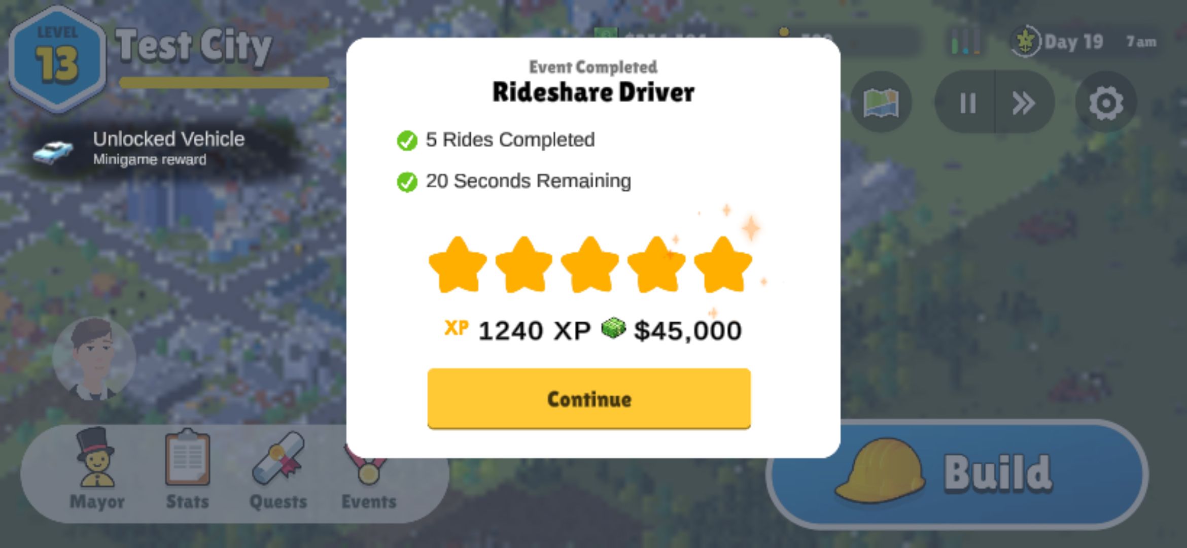 Pocket City 2 Rideshare Minigame complete screen