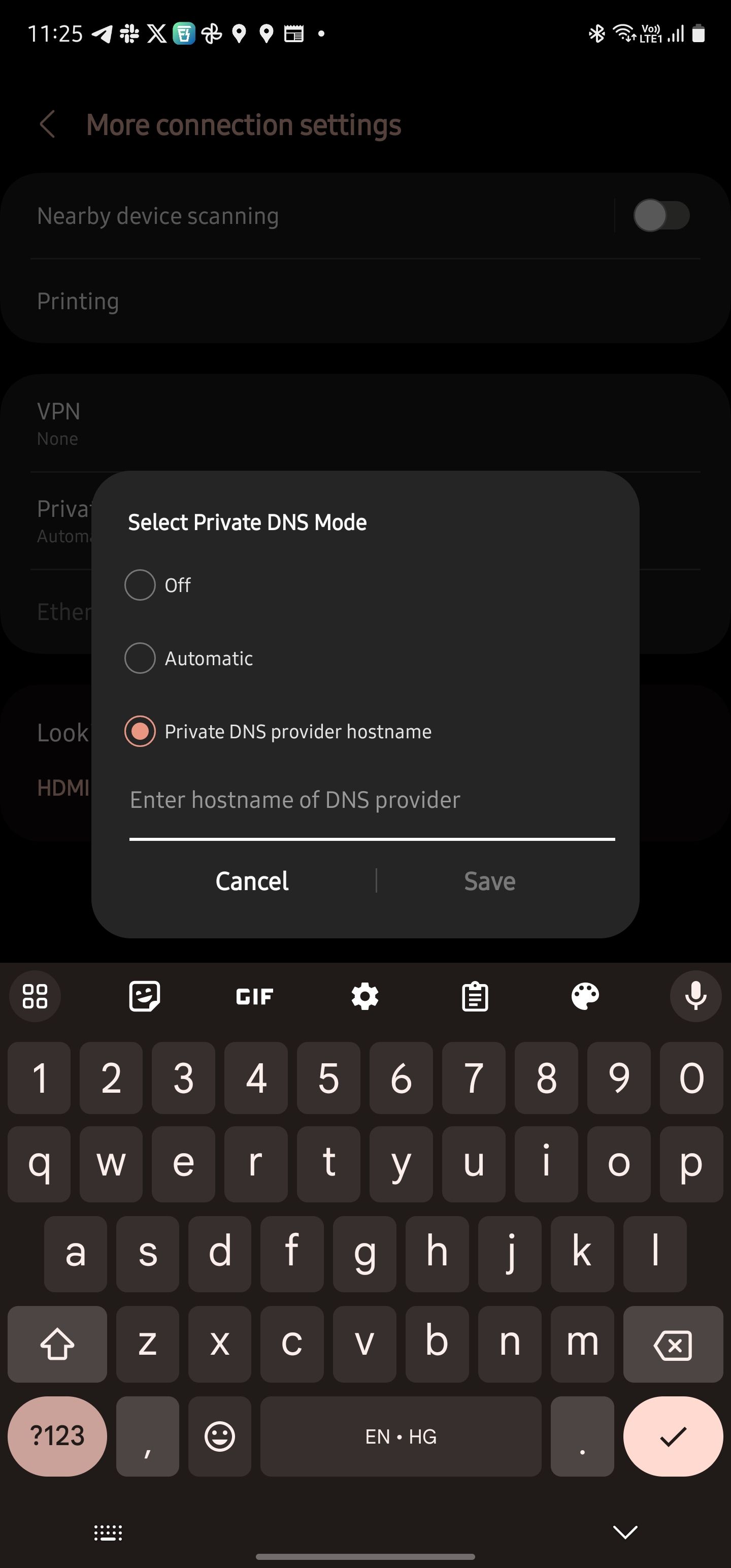 Enter Private DNS hostname on Samsung Galaxy phone