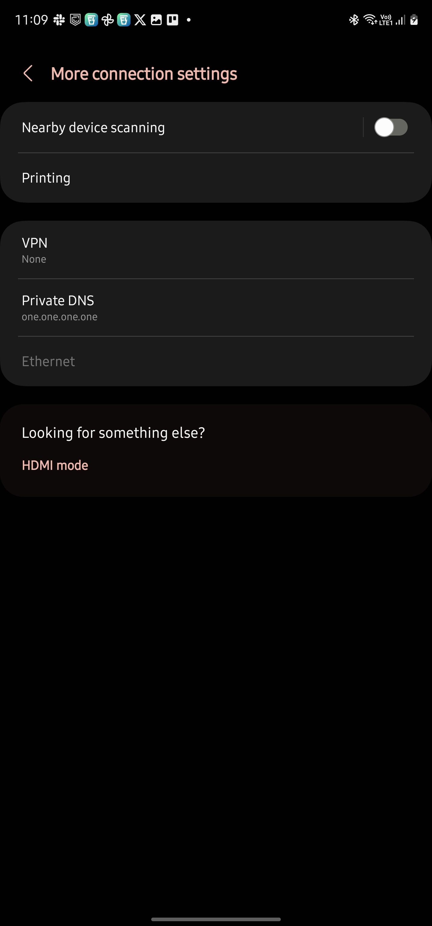 More connection settings menu on Samsung phone