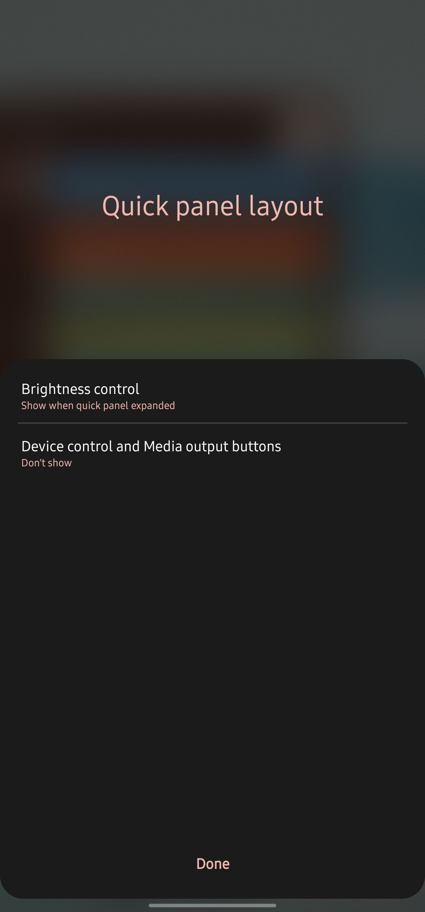 Tweaking the Quick Panel layout on Samsung phone with brightness control and media panel